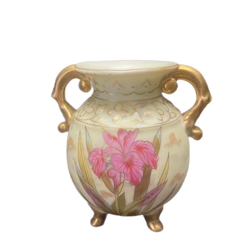 Antique Victoria Carlsbad Austria Handpainted Porcelain Handled Vase